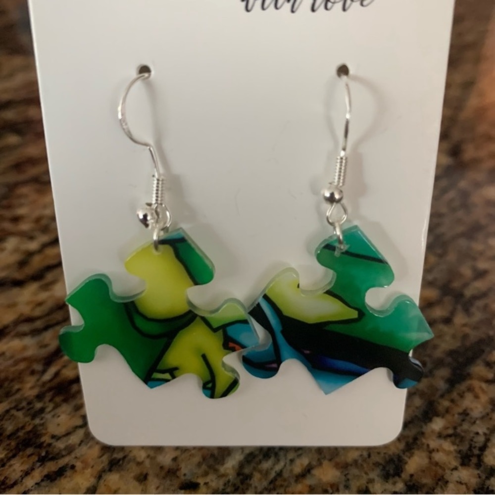 Handmade puzzle earrings - Picture 4 of 9